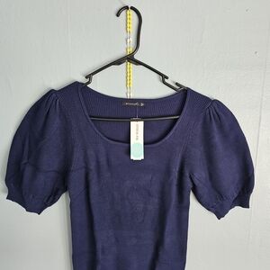 Staccato Navy Puff Sleeve Top